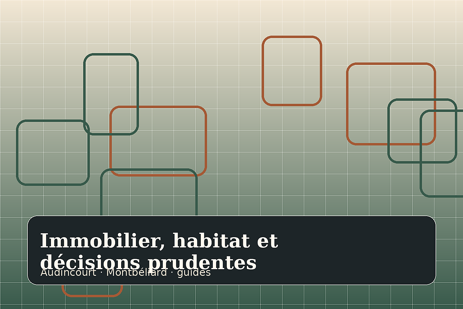 Carnet immobilier ouvert sur compromis, clés et plan urbain stylisé